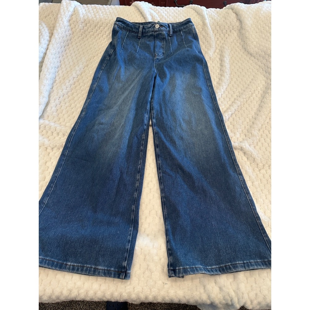 Halara Flex Denim Wide Leg Jeans Blue High Waisted Petite Small 25W1109JE5544